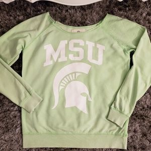 Mojito color MSU off the shoulder sweatshirt